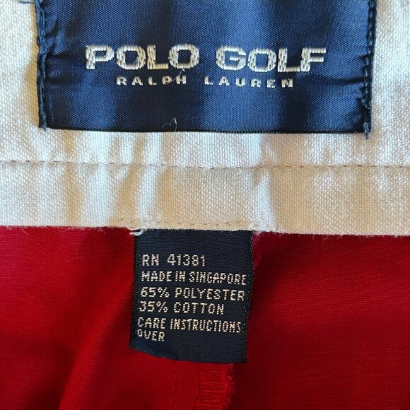 Vtg POLO GOLF Ralph Lauren Pleated Red Poly Cotton Shorts Mens Size 36 - Picture 7 of 11